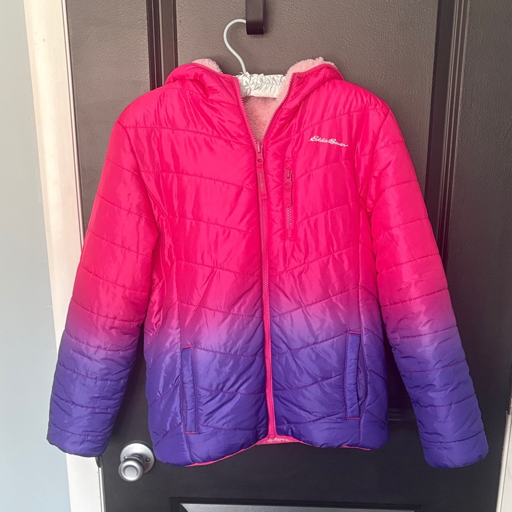 Eddie Bauer reversible winter coat large 14/16 pink purple ombré